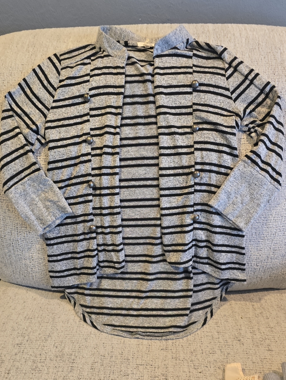 Womens Maurices Gray & Black 3/4 Sleeve Military Embellished Cardigan. Size L